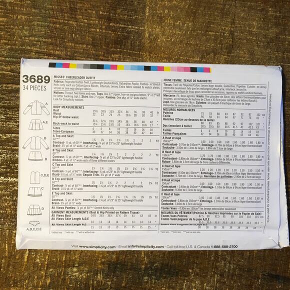 Simplicity Sewing Pattern 3689 Cheer Cheerleader Outfit Bring it On 4-10 UNCUT - Picture 2 of 2